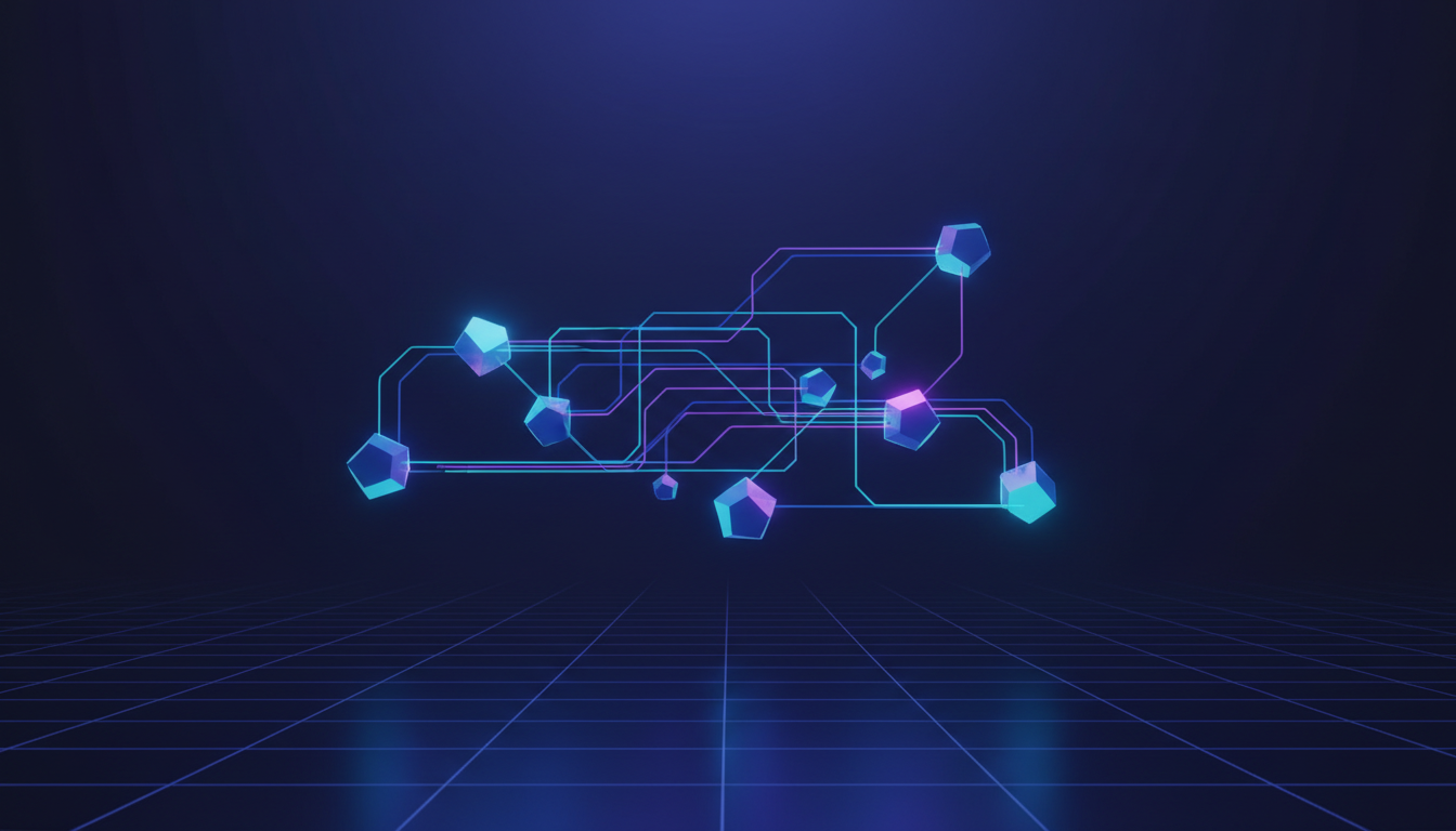 Diagrama conceitual de cluster Kubernetes com rotas DNS iluminadas conectando pods e serviços, representando infraestrutura como código